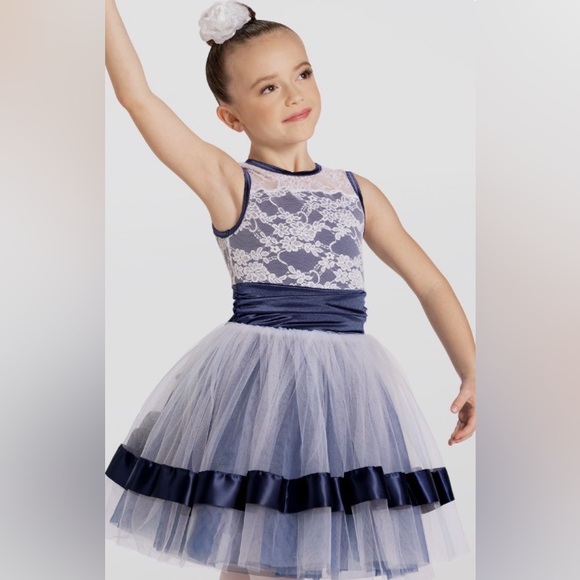 Weissman Train Bleu dance costume tulle satin dress blue and white. - Picture 2 of 13
